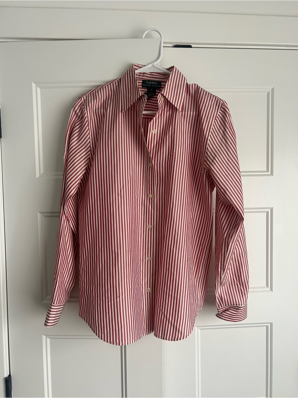 Lauren Ralph Lauren Red and White Striped Button-Down Shirt